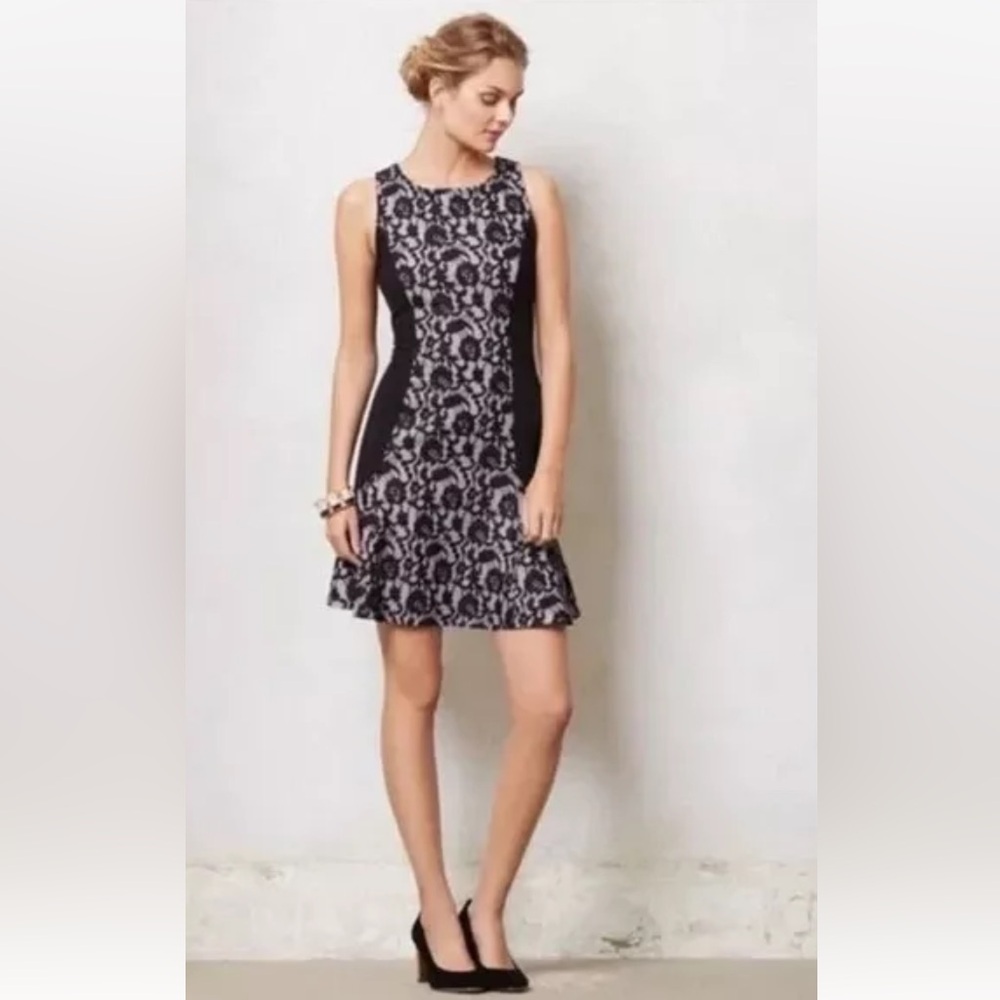 Maeve x Anthropologie Sirena Lilac & Black Lace Fit & Flare Ruffle Dress Medium